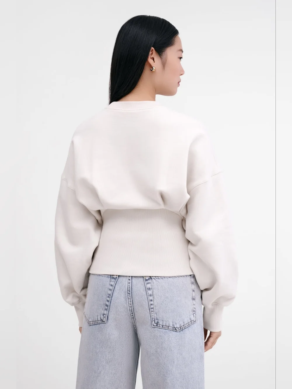 Marcella NYC Maris Sweatshirt European French Terry Puff-Sleeve Cream Large - Picture 2 of 8